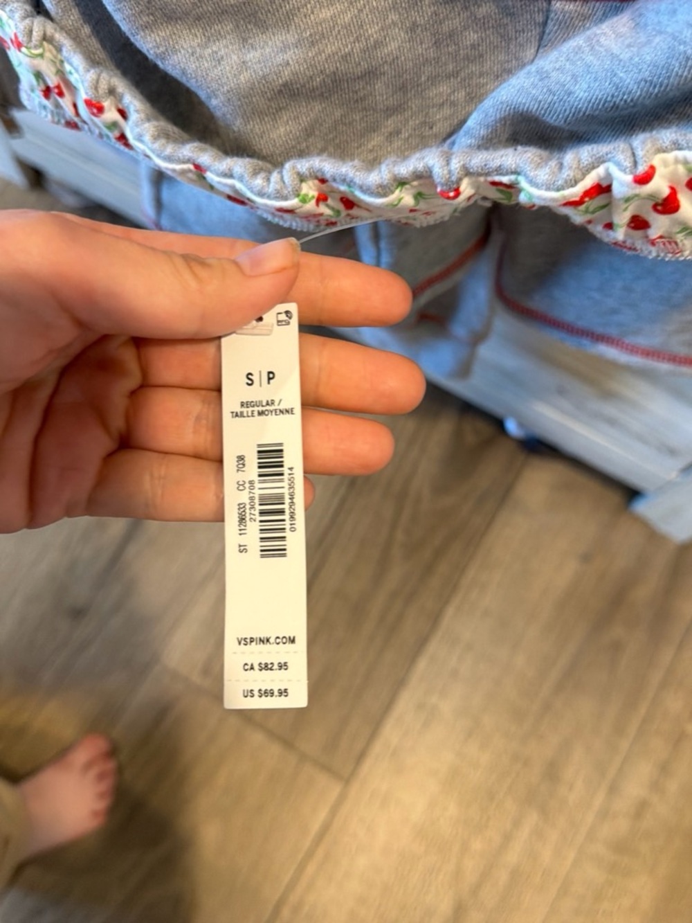 PINK Victoria's Secret Gray Shorts with Red Cherry Trim